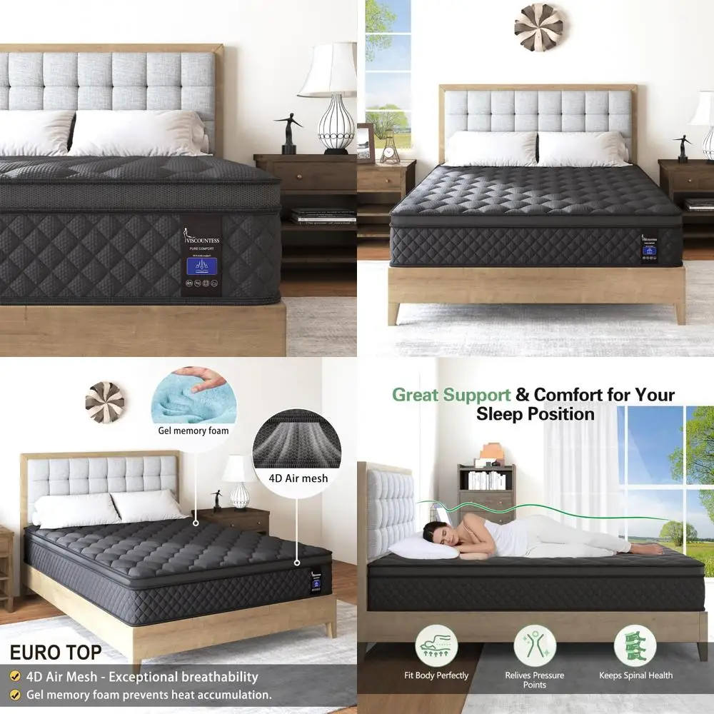 14인치 중간 경도 유로탑 하이브리드 매트리스 (등 및 요추 지지용, 100일 체험, 개별 포켓 스프링 포함)