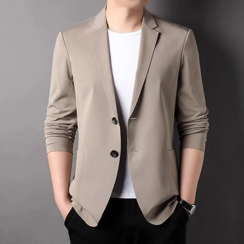 Summer High-End Men's Ice Silk Seamless Sun Protection Suit Jacket Thin Elastic Casual Suit Top Pure Color Slim Fit Chinese S...