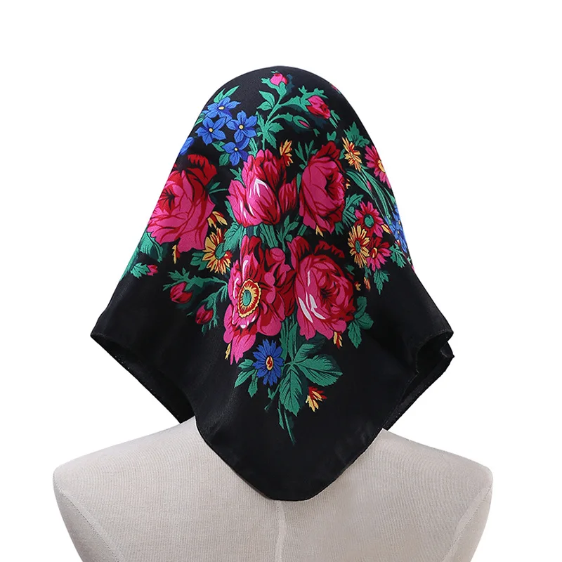 70*70cm Russian Style Floral Printed Women\'s Square Scarf Lady Bandana Handkerchief Ukrainian Shawl Babushka Headband Scarves