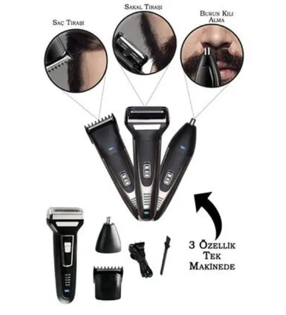 3 In 1 Professional Hair Beard Clipper Ense Nose Shaver Set Body-hair-beard-Ear Nose shaver trimmer and Shaver