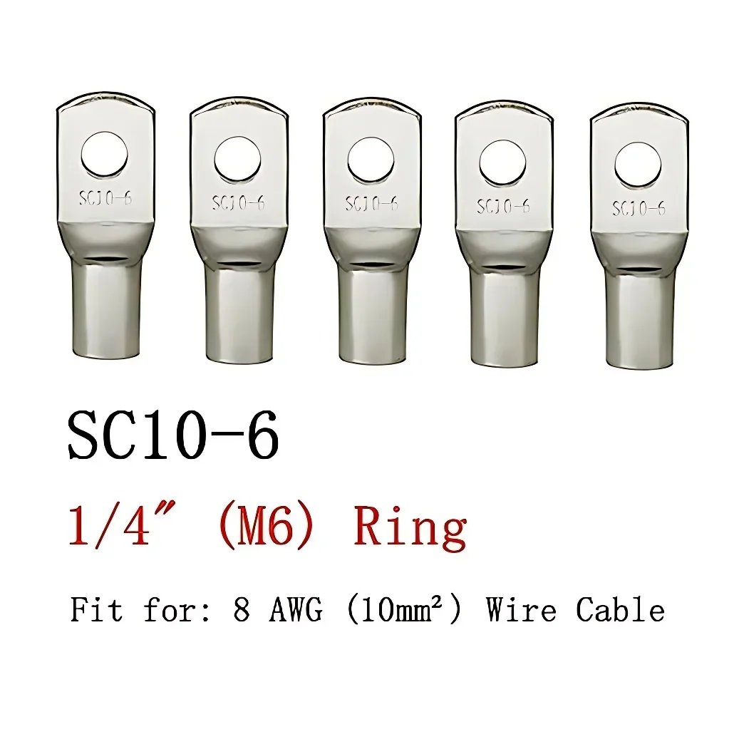 100 Pcs Tinned Copper Crimp Terminal Lugs for Secure Wire, Cable & Electrical Connections SC6-6/8 SC10-6/8 SC16-6/10 SC25-8