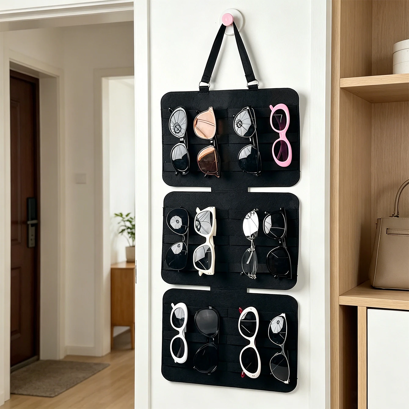 1pc Black Three-Layer Glasses Hanging Bag Sunglasses and Hair Accessories Home and Commercial Display Storage Bag