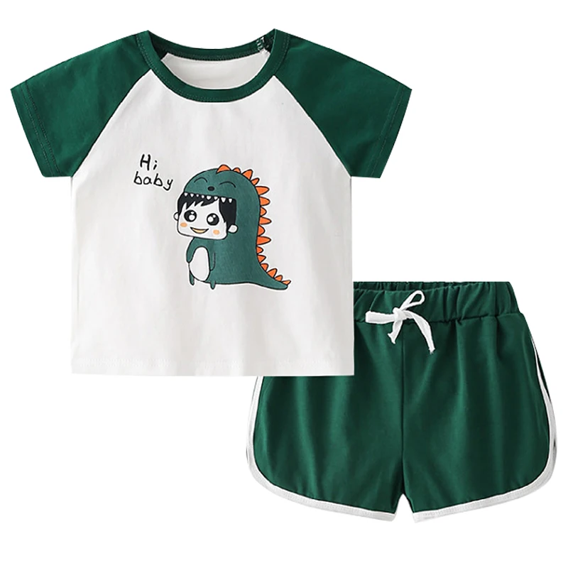 

Summer Kids Clothes Boys Girls Boutique Outfits Casual Cute Cartoon Short Sleeve Cotton T-shirt+Shorts Baby Clothing Set BC2257