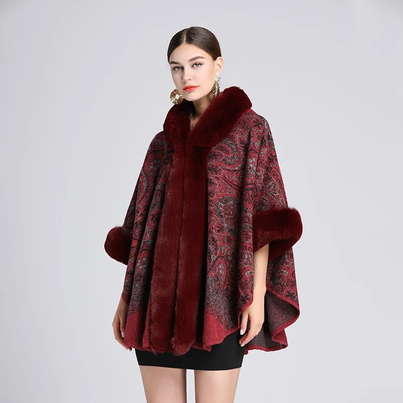 New In 2023 Imitation Rabbit Fur Hooded Poncho For Women Vintage  Loose Casual Capes Female Tweed Cardigan Shawl OverCoat S