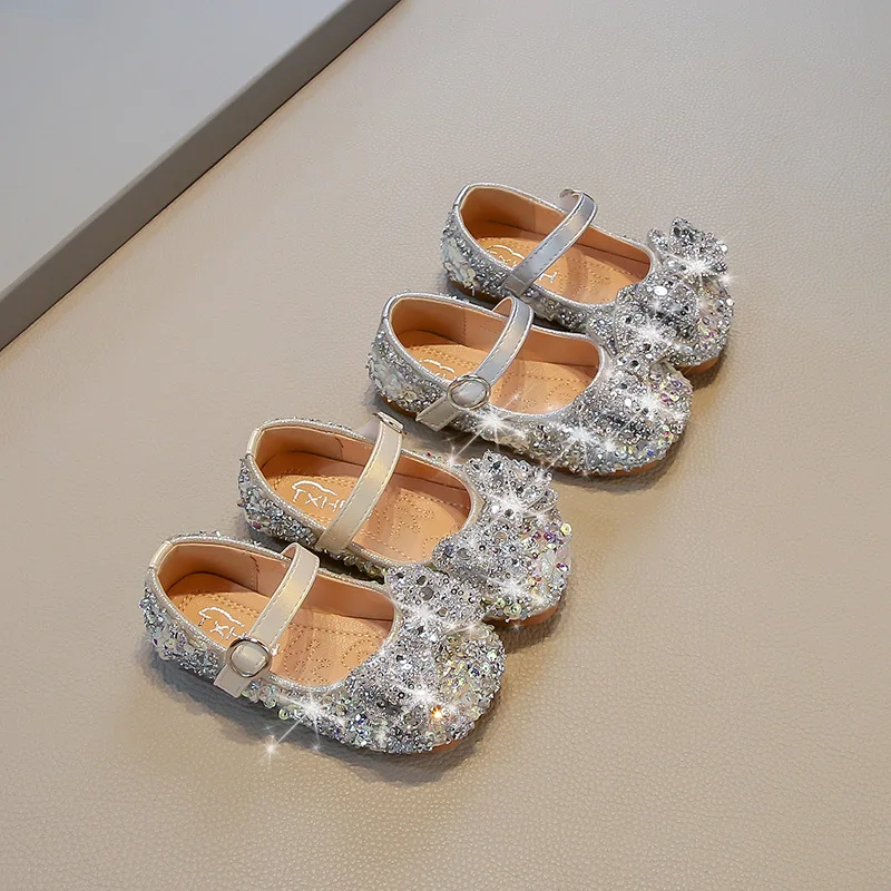 

Girls' PU Leather Shoes New Baby Girl Princess Elsa Casual Shoes Rhinestone Soft-soled Crystal Fashion Dance Loafer