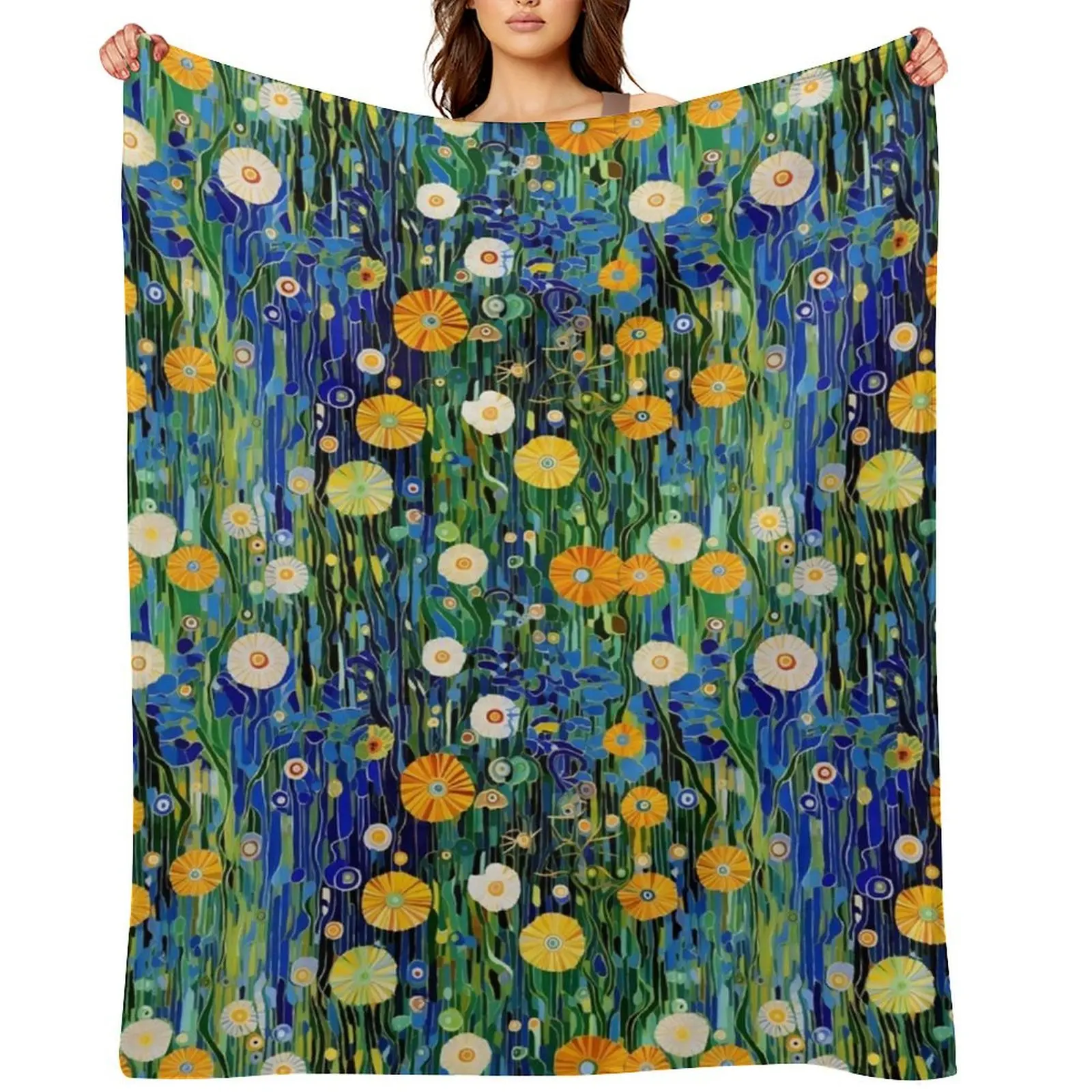 

Emerald Reverie: Gustav Klimt-Inspired Flowers Landscape Throw Blanket For Baby Travel Kid'S blankets ands Blankets