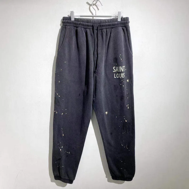 Men Women 1:1 Best Quality Handmade Ink Splashing Graffiti Jogger Drawstring Pants Saint Louis Sweatpants