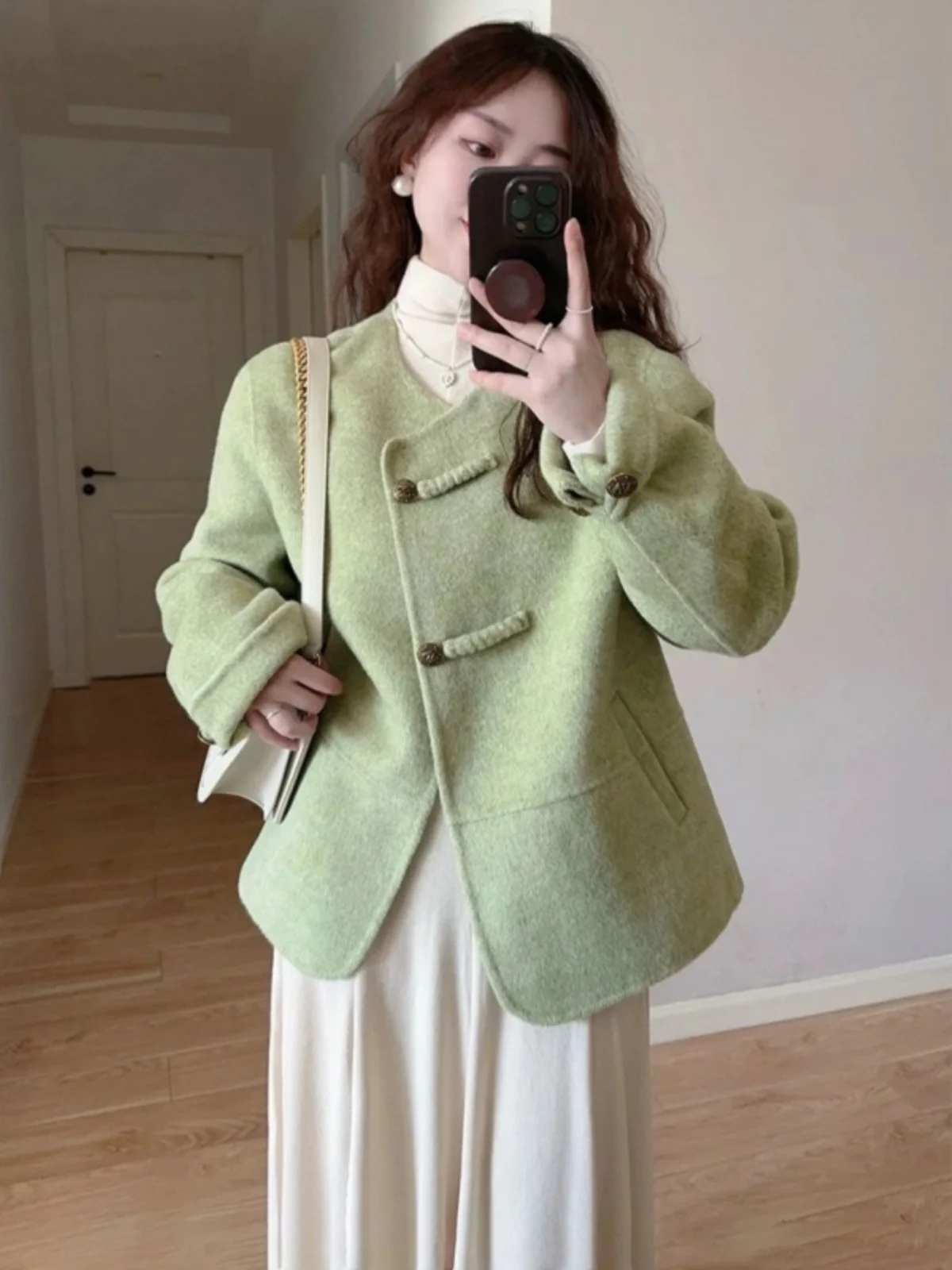 

New Chinese Sle ort Thiened Woolen Coat Women's Autumn Winter een Outerwear Loose Fit Retro National Sle