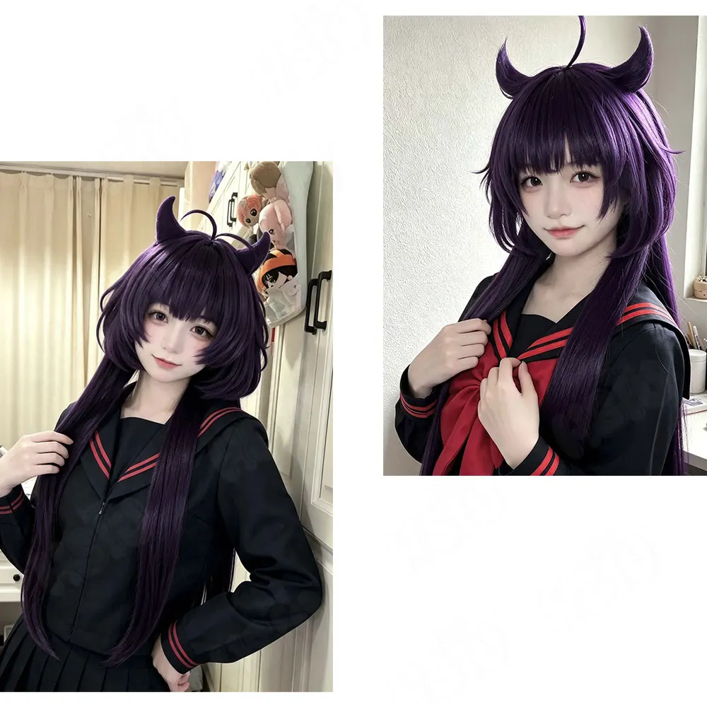 Akaiishi Kuroe HSIU Cosplay Wig Long Black Purple Heat Resistant Synthetic Hair Free Wig Cap Otome Kaijuu Caramelise