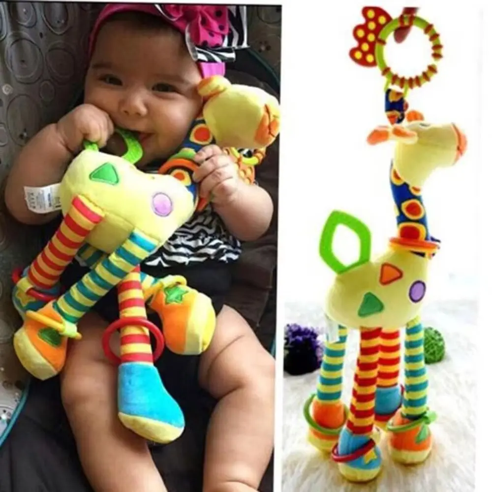 Clochettes d'animaux girafe en coton PP, poupée en peluche, éducation précoce, hochets de girafe pour nouveau-né, jouets en peluche, Animal de dessin animé sensoriel