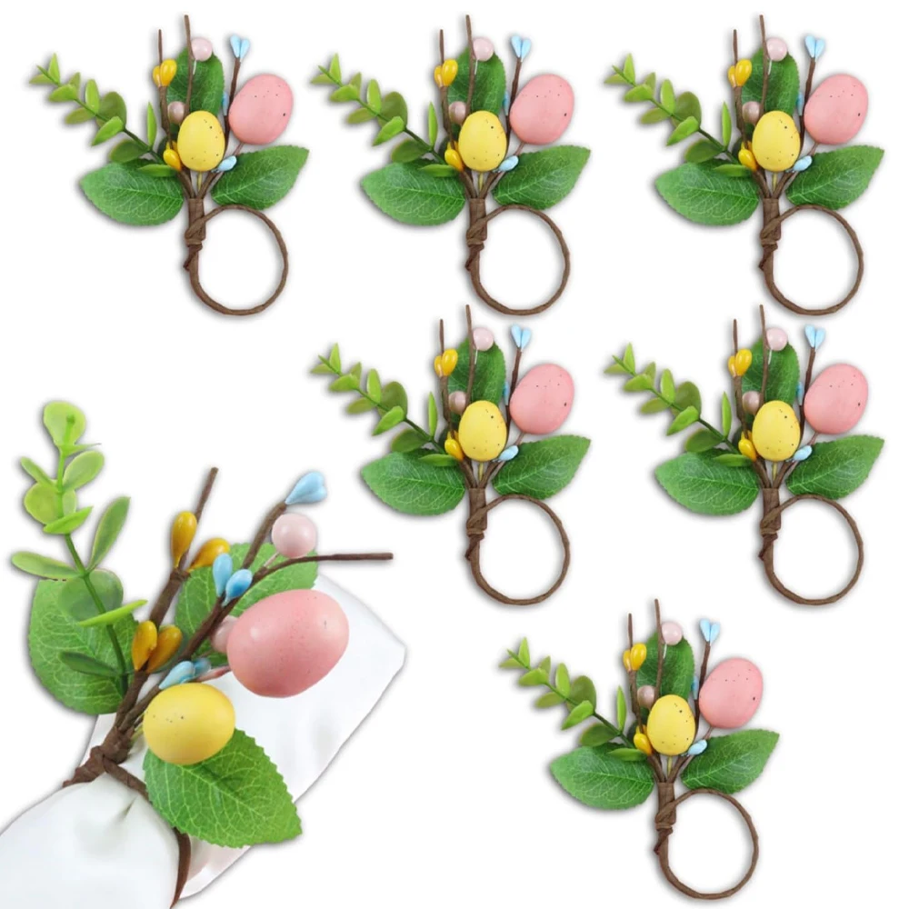 4-32PCS Easter Egg Napkin Rings Simulated Eucalyptus Wreath for Table Decor Home Dining Party Spring Decorations