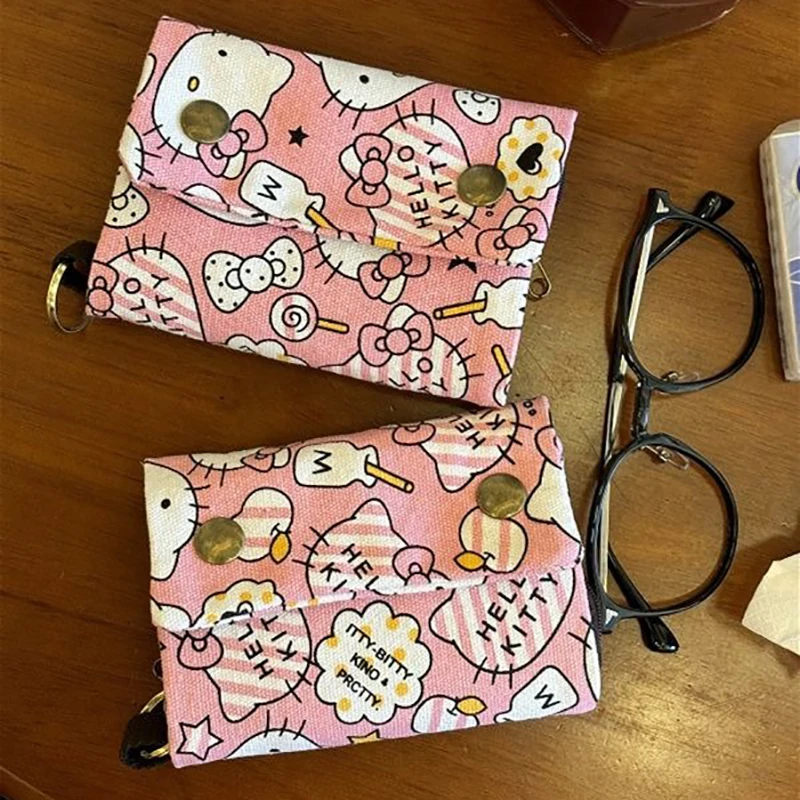  Hello Kittiy Card Bag Anime Multi Layer ID Bag Change Cute Girl Storage Bag Large Capacity Portable Earphone Carrying