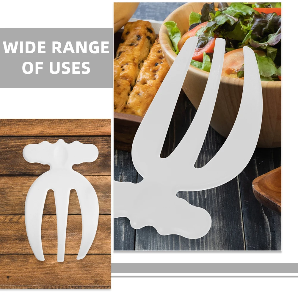 

4pcs Salad Mixer White Kitchen Gadgets Stable Plastic Salad Hands Fruit Claw Serving Fork Short Handle Dessert Fork Stirring