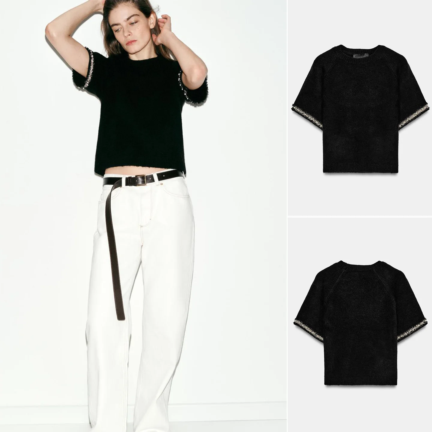 

Весенняя новинка: Женская трикотажная футболка с круглым вырезом, украшенная искусственным жемчугом, повседневная, свободного кроя.