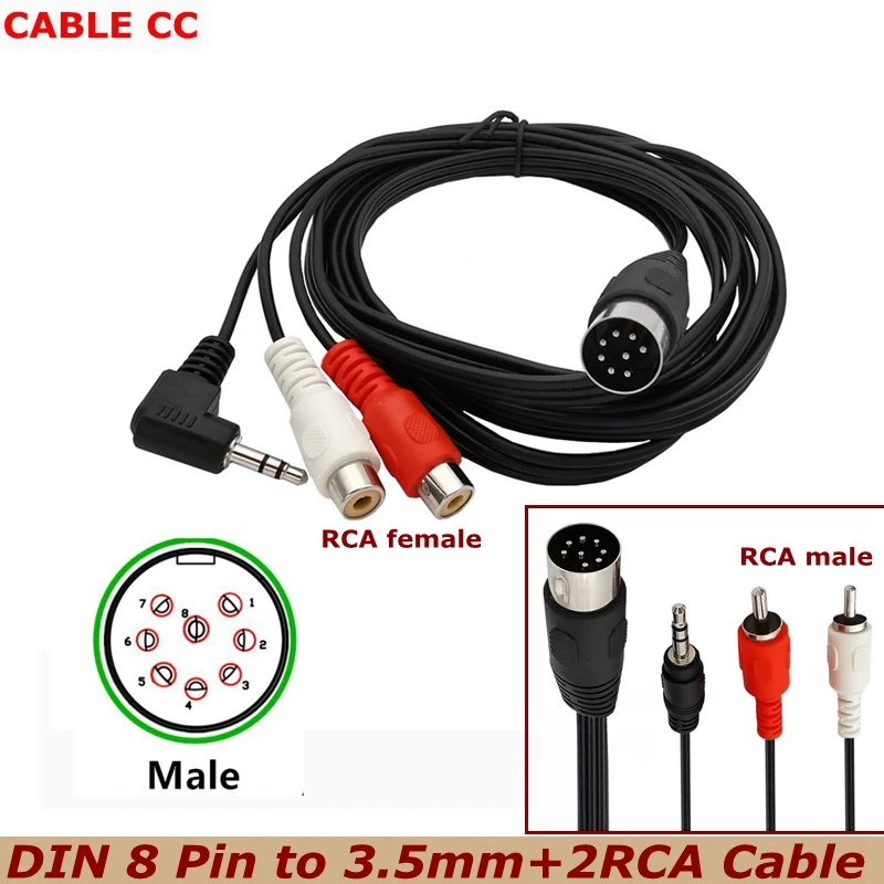 NEW  DIN 8Pin Male pin DIN 8P to DC3.5mm+2RCA male female Lotus Cable for Audio Equipment Player Amplifier Receiver Equipment
