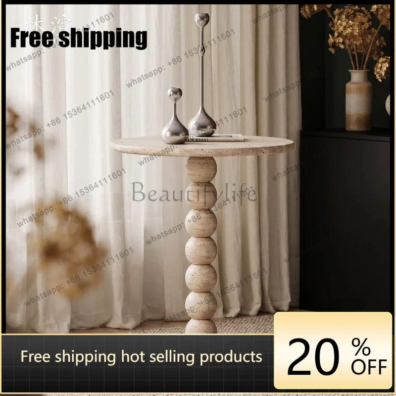 Zj. Italian light luxury natural travertine sofa side few living room bedroom antique small side few