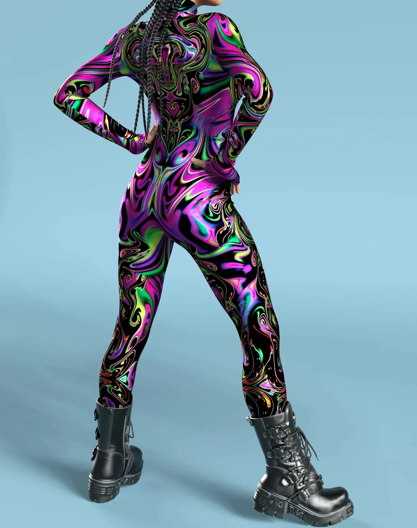 Bunter Regenbogen Abstrakte Geometrie Aerial Yoga Anzug Damen Enger Jumpsuit Karneval Urlaub Party Cosplay Kostüme Ausgefallener Bodysuit – Detail 35