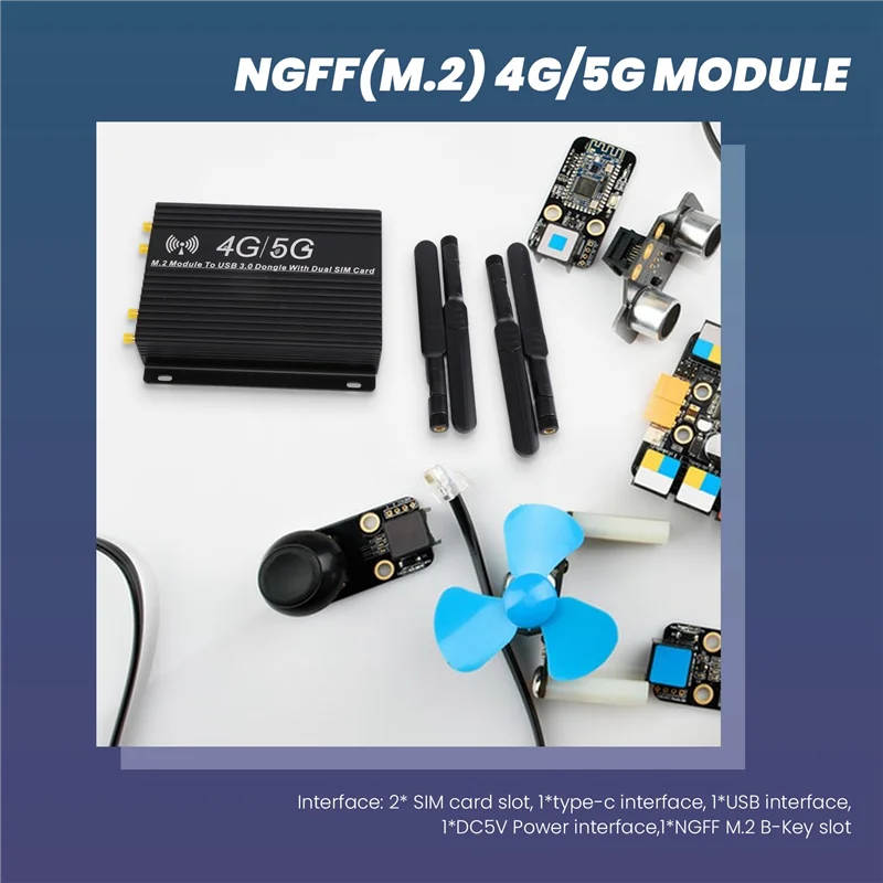 وحدة عملية-NGFF(M.2) 4G/5G إلى محول USB 3.0 مع مروحة تبريد/فتحة بطاقة SIM المزدوجة والطاقة المساعدة #4