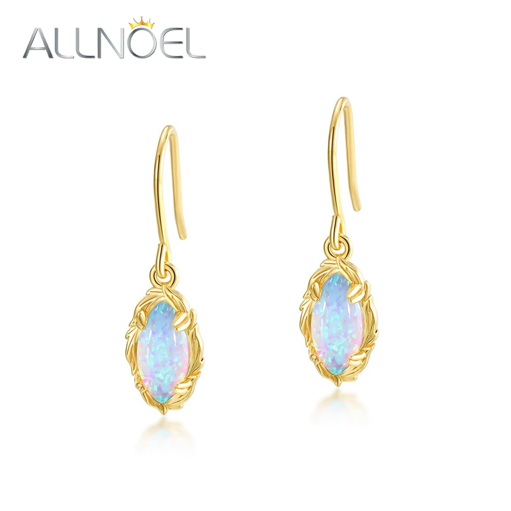 ALLNOEL 925 Sterling Silver Dangle Earrings For Women Synthetic 5*10mm Opal Trendy Elegant Anniversary Gift Hook Jewelry New