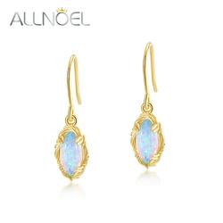 ALLNOEL 925 Sterling Silver Dangle Earrings For Women Synthetic 5*10mm Opal Trendy Elegant Anniversary Gift Hook Jewelry New