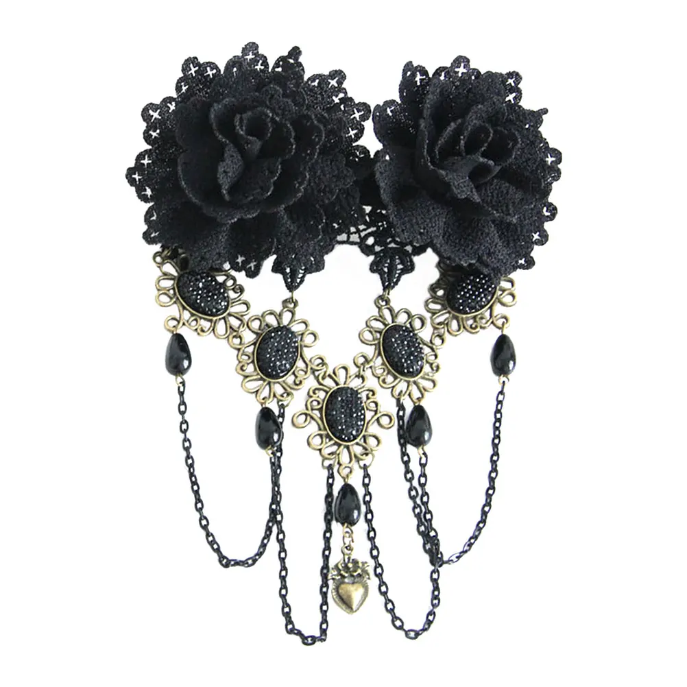 

Gothic Hair Clip Roses Pin Lace Elegant Accessories Women Hairpin Stylish Wedding Party Banquet Performance Retro Fashion Long