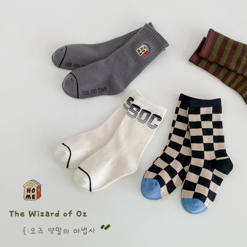 3-12T Children's Socks Trendy Checker Pattern Crew Socks Boys Calf Socks 4 Pairs Top Grade Quality Guarantee