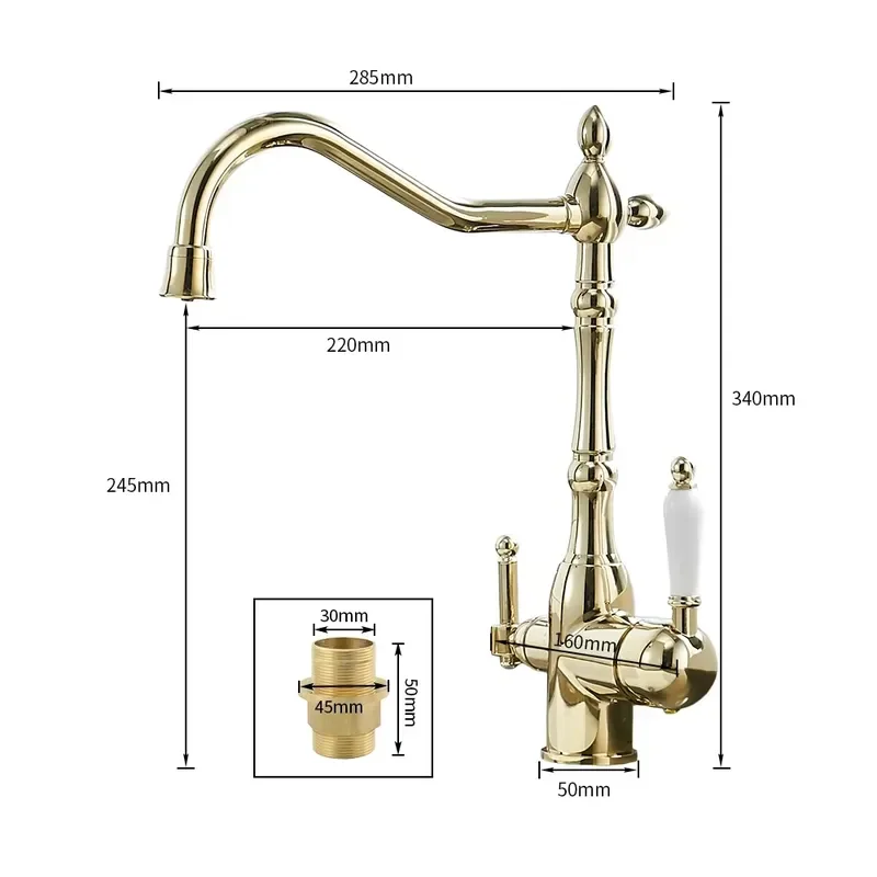 Classic Water Purifier Faucet Solid Brass Gourmet Kitchen Faucet Hot and Cold Double Handle Single Hole Kitchen Sink Mixer