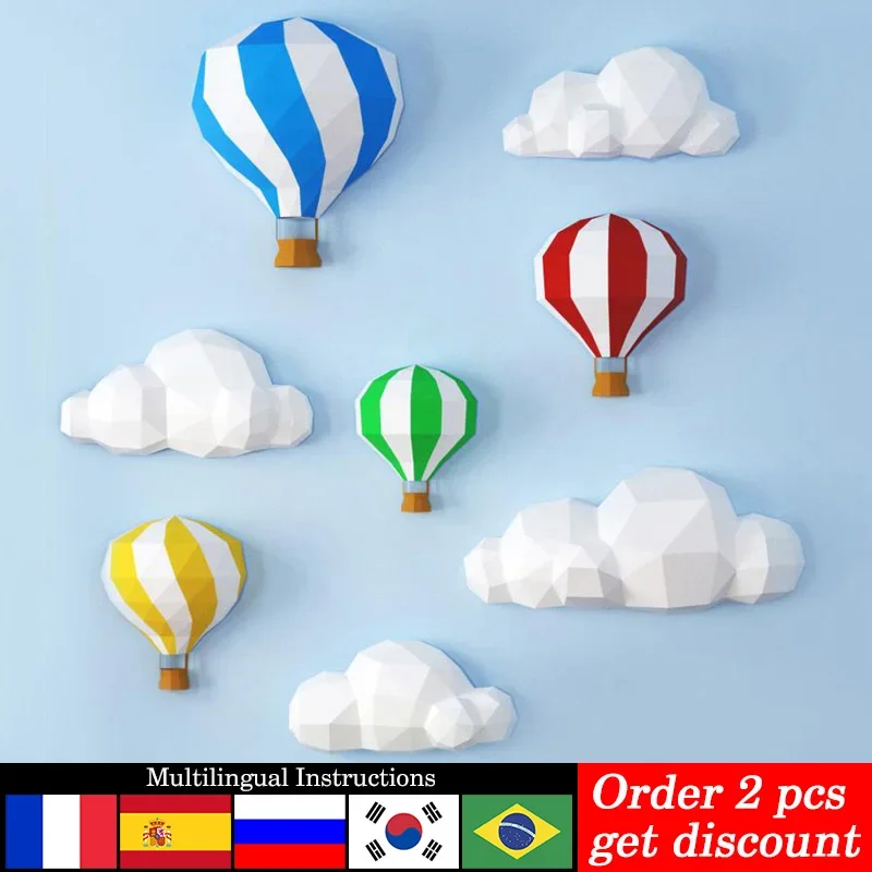 170CM Hot Air Balloon Cloud Paper Model Room Wall Decor,3D Home Decoration Papercraft Art,Handmade DIY Origami Craft RTY319