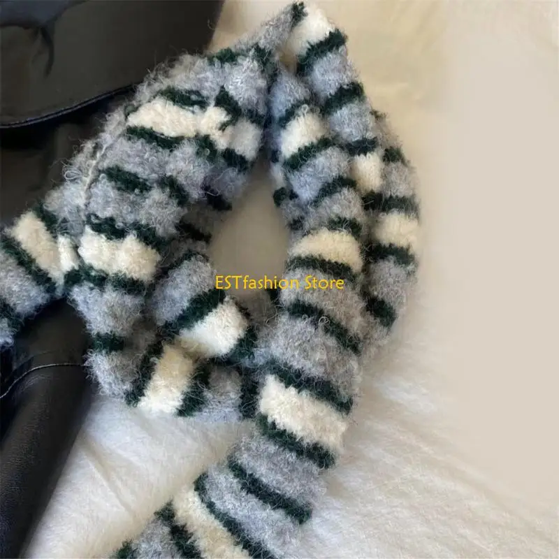 

Y5GC Knit Skinny Scarf For Women Striped Neckerchief Hangbag Handle Wrap for Women Handbag Wrap Handle Belt Choker