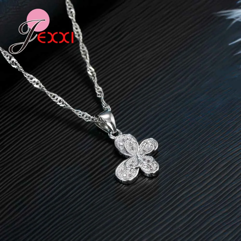 Unique Butterfly Design Cubic Zircon Girl Party Accessory Top Quality 925 Sterling Silver Necklace Earrings Sets