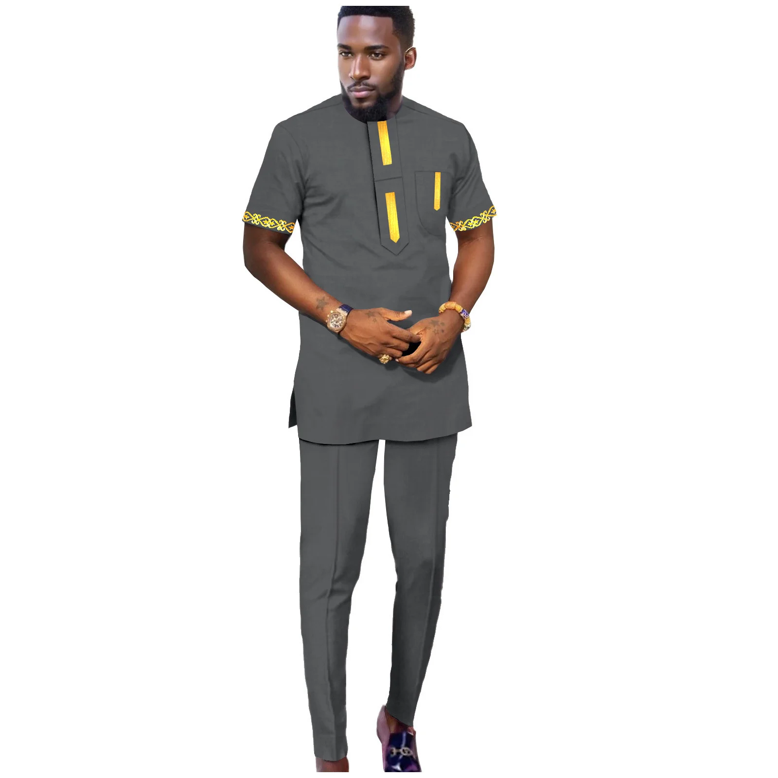 African Men Traditional Summer Outfit New in Sportswear Tracksuit Printed T-Shirts Clothes Set Fashion Sports Pant Clothing Suit