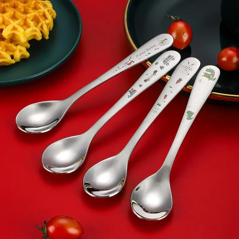 

Adorable 304 Stainl Steel Baby Spoon Fork Set for Eating Soup And Rice Home Use Cute Little Spoon for Children