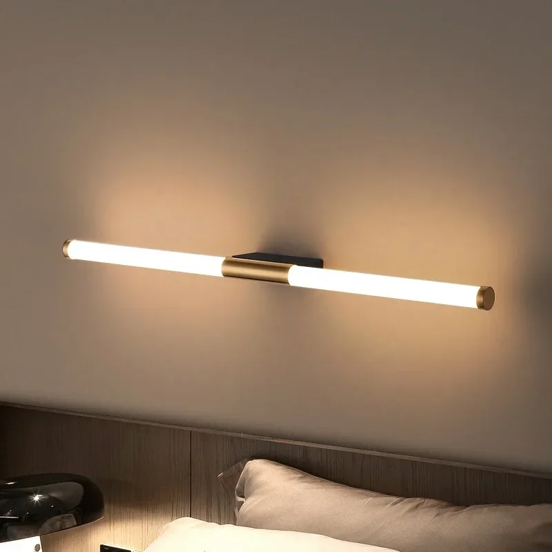 

Strip Wall Lamp LED Living Room Light Modern Minimalist Nordic Sofa Background Full Copper Bedroom Bedside Creative Wall Light