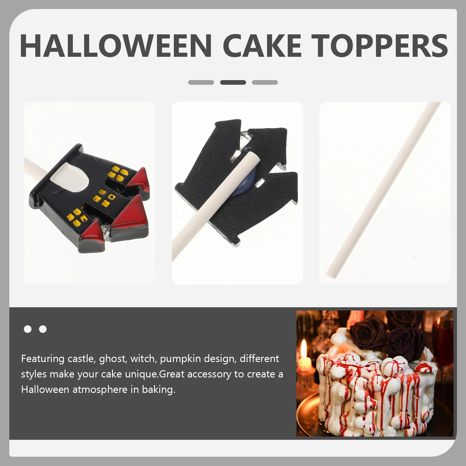 

12pcs Halloween Cake Toppers Diy Cupcake Toppers Insert Cards Castle Ghost Witch Pumpkin Cake Flags For Halloween Party Resin