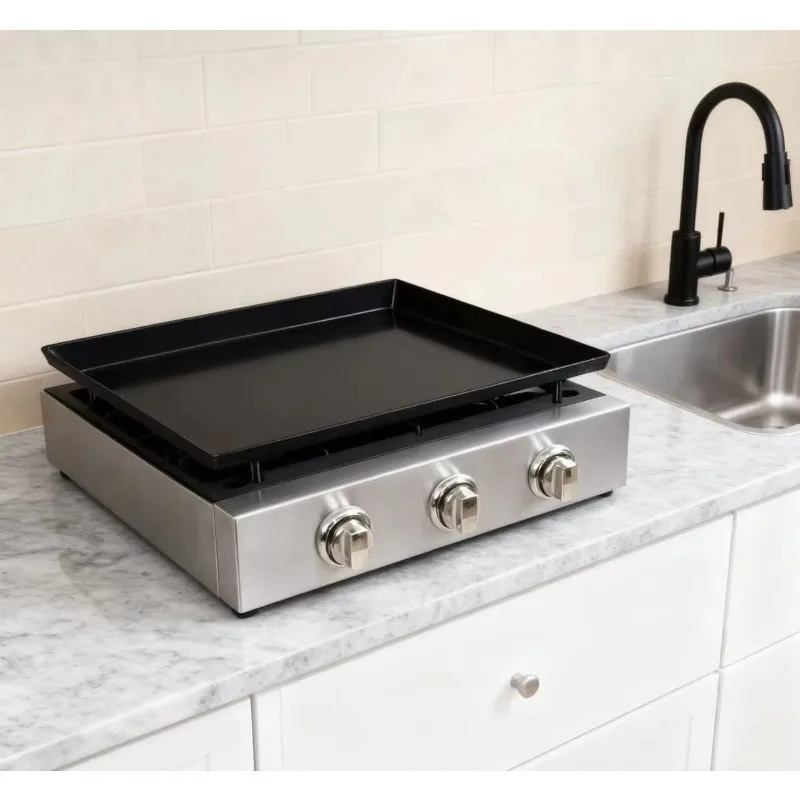 Parrillas FSE para Exteriores e Interiores, de Mesa, con 3 Quemadores, Plancha de Gas, Parrilla de Gas para Interiores