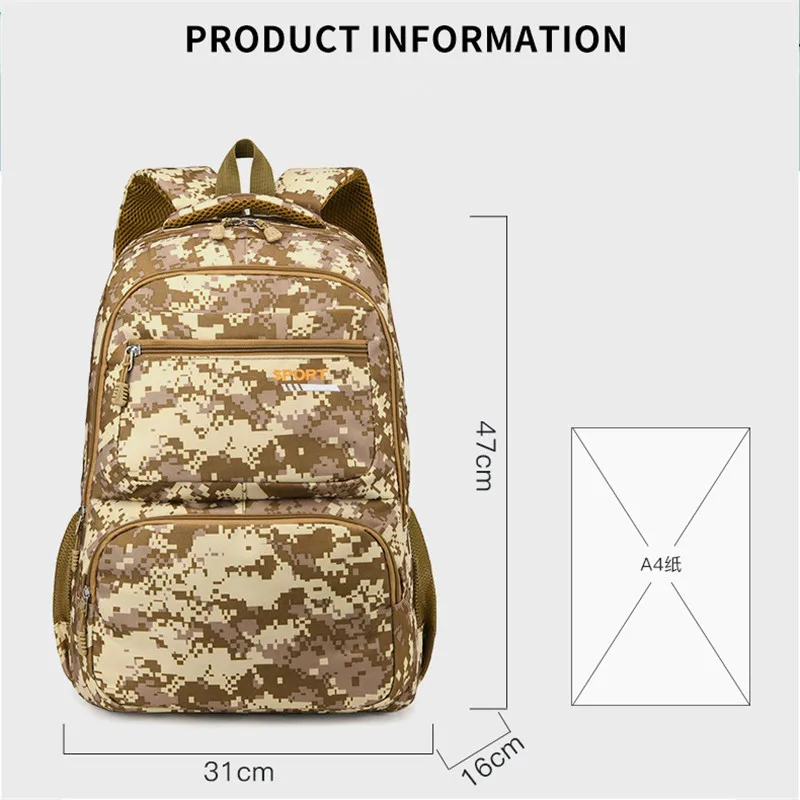 Mochila camuflagem para menino e menina, mochila escolar para viagem, mochila escolar, militar, para adolescente