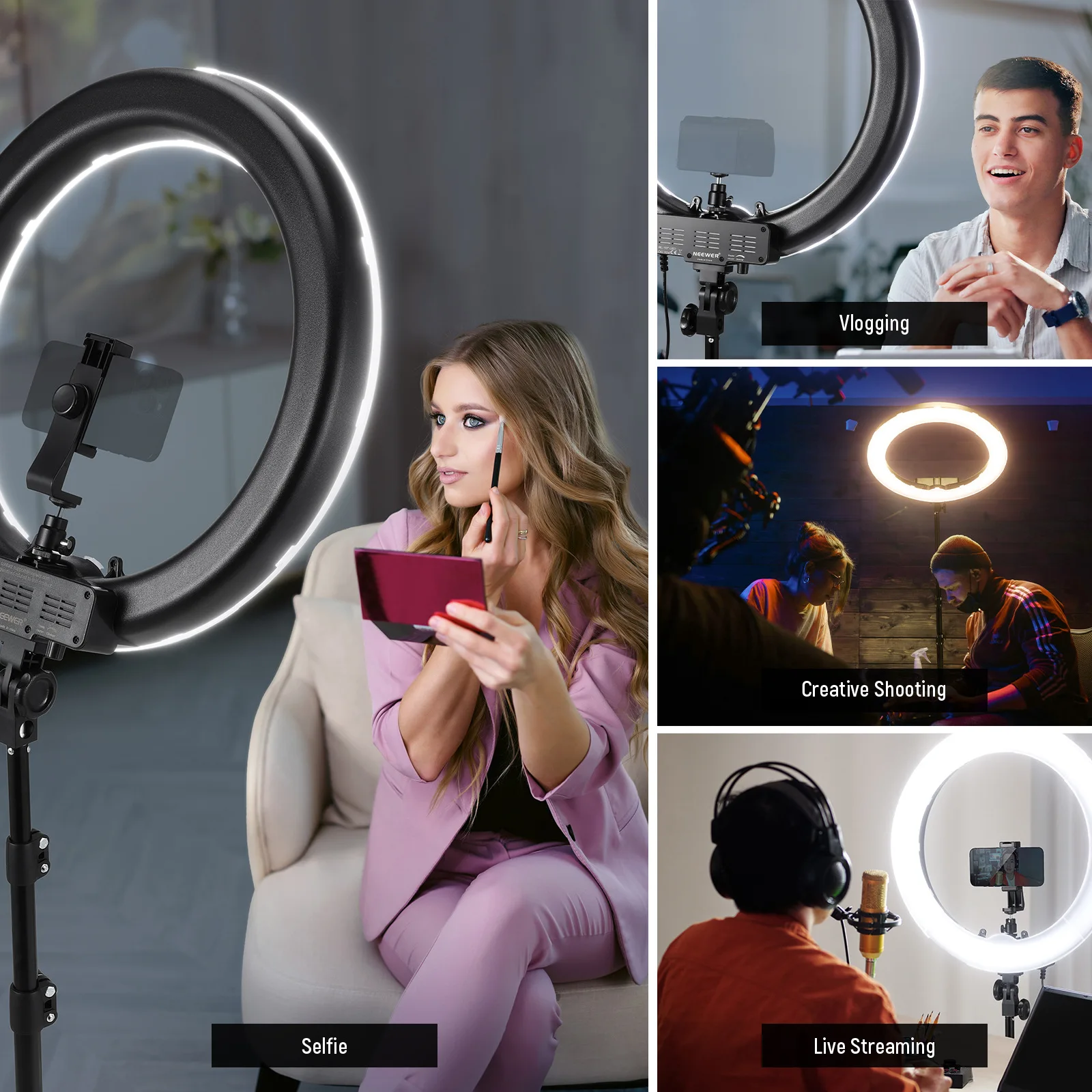 Neewer 18 inch circular light mobile phone multi camera photography, beauty supplement light shooting, portable live streaming