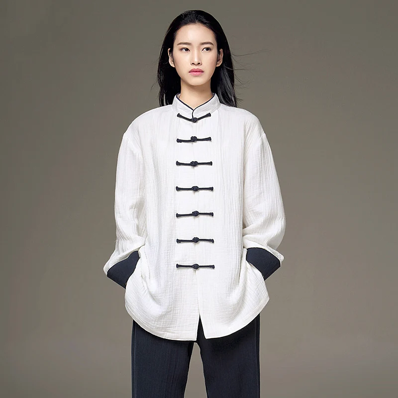 Water Ripple Pattern Heavyweight Linen Cotton Tai Chi Suit, Unisex All-Season Uniform for Practice & Performance