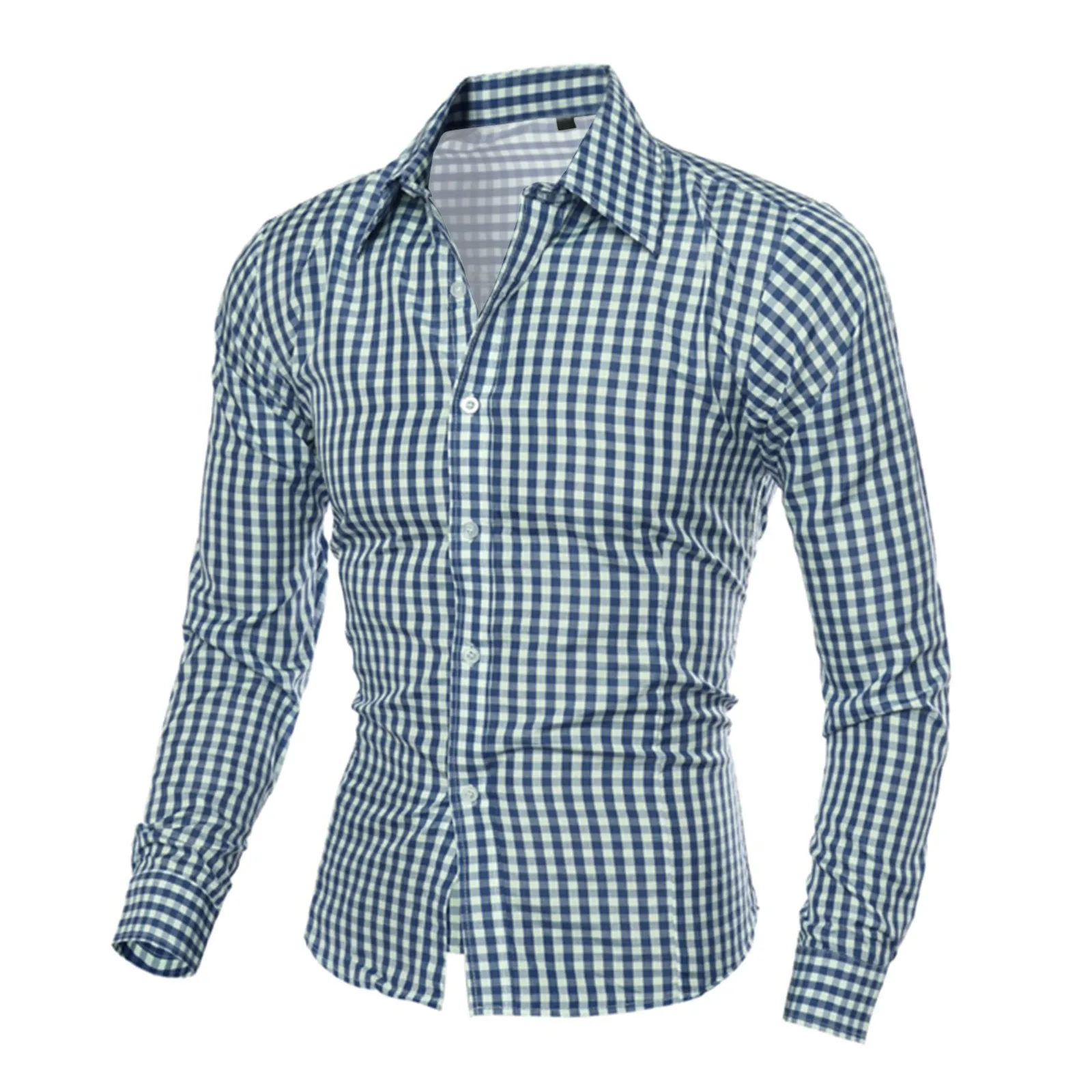 Plaid Button Shirt Men 2024 Summer New Long Sleeve Slim Fit Mens Dress Shirts Casual Checks Gingham Self Cultivation Shirt
