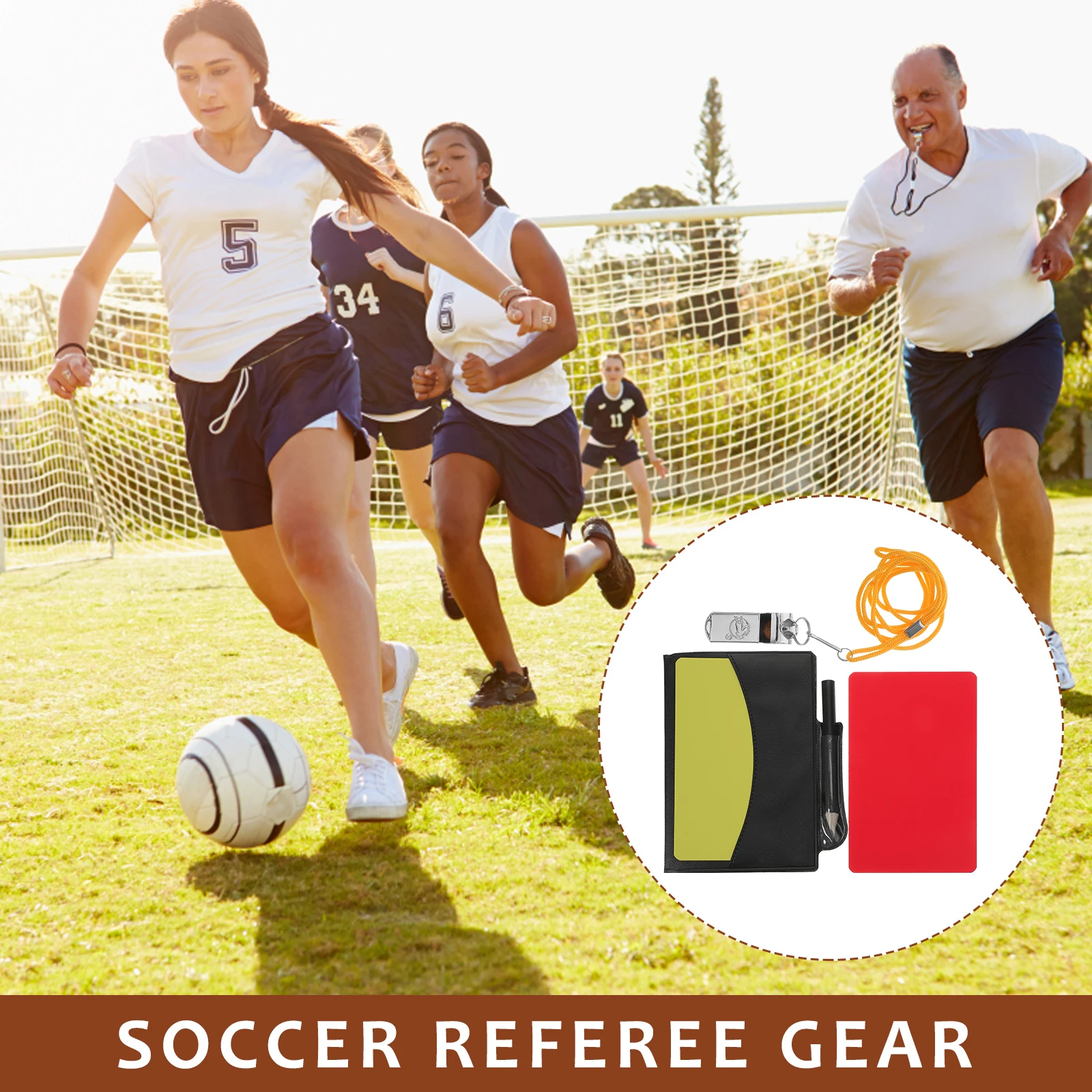 

Soccer Referee Accessories Gear Wallet Card Football Metal Kit Sports Whistle with Lanyard