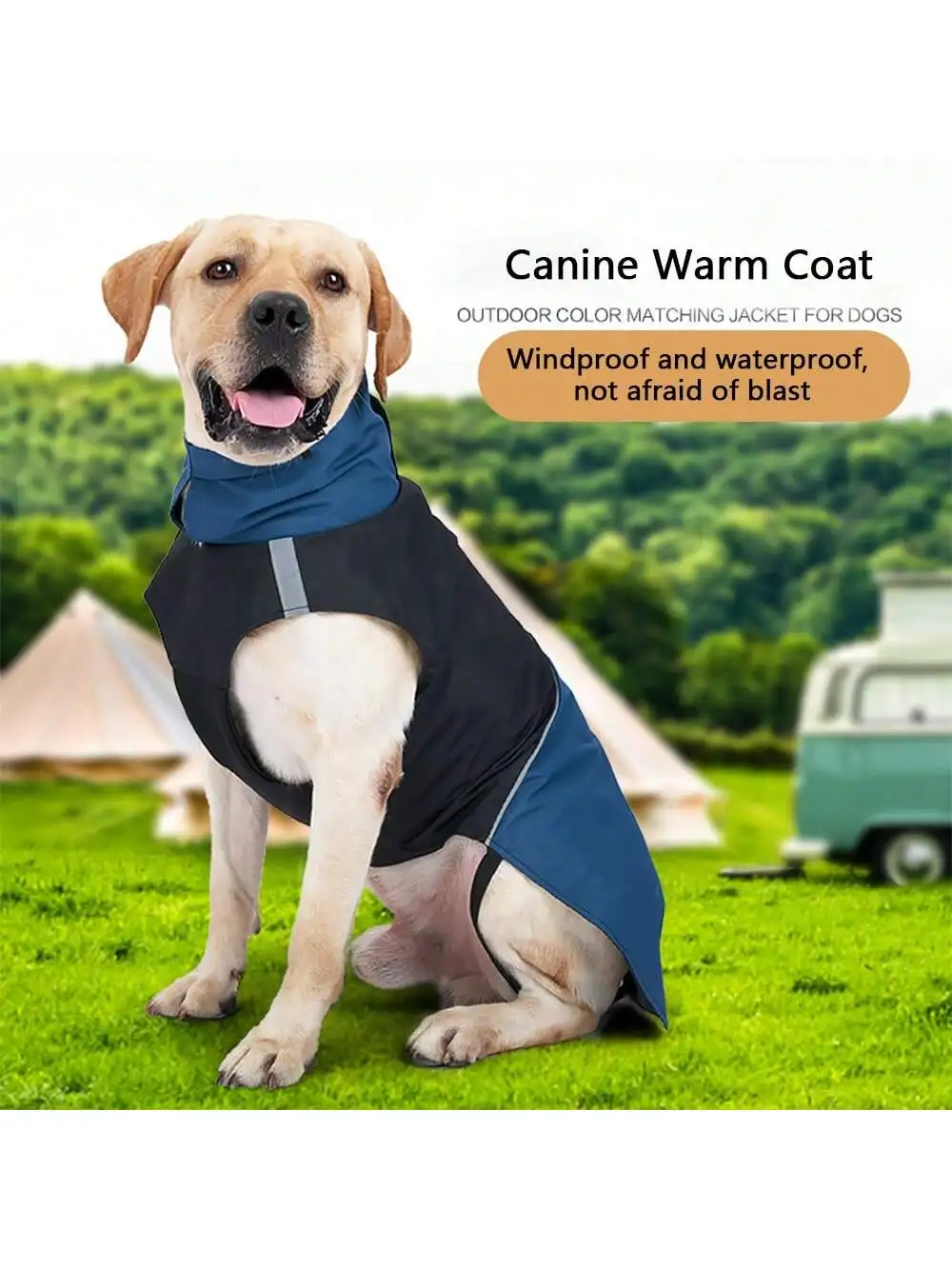 Windproof Waterproof Dog Warm Coat, High Collar Reflective Strip Pet Outdoor Vest, Color Block Dog Jacket for Camping Hiking