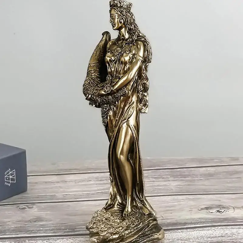 Decoración de la suerte, adornos de la fortuna, escultura de Tyche, diosa griega antigua de la riqueza, estatua, apertura, regalo, caja registradora, oficina