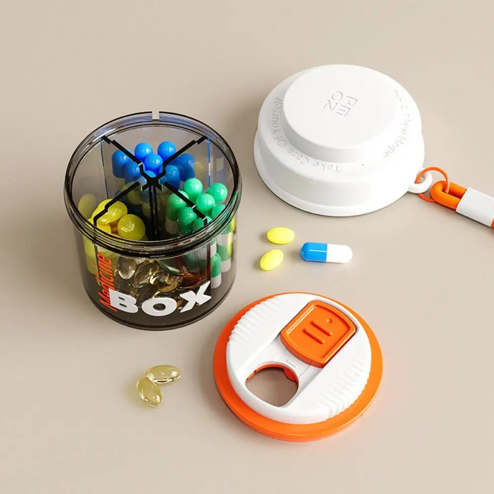 CANBOUNNew Rotatable Pill Case With Lid Lanyard Pill Dispenser Visual Window Pill Storage Box