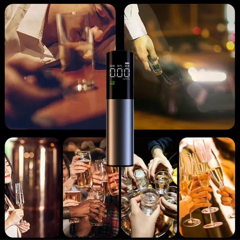 Portable Alcohol Tester Mini  Automatic Detector Blow Type Detector with LED Display and Audible Alarm for Personal and Car Use