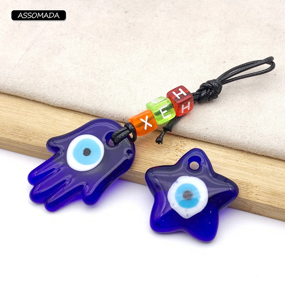 ASSOMADA Evil Eye Hamsa Hand Charms Lucky Blue Eyes For DIY Key Chain Turkish Star Pendant Handmade Decoration Gift Accessories