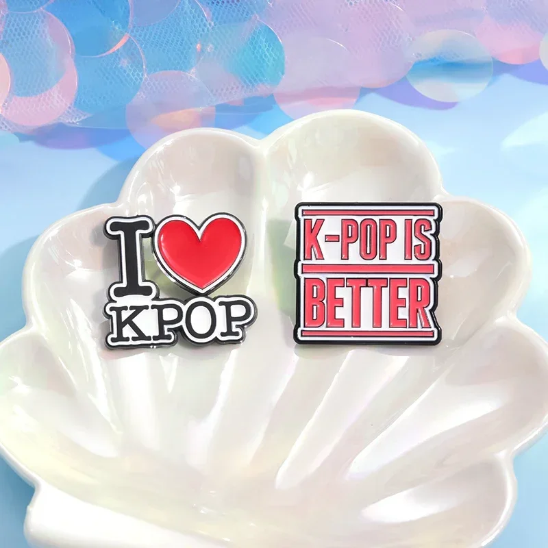 I Love Kpop Music Enamel Pins Kpop Music Is Better Lyric Brooches Lapel Badge Backpack Accessories Band Jewelry Gift for Friends