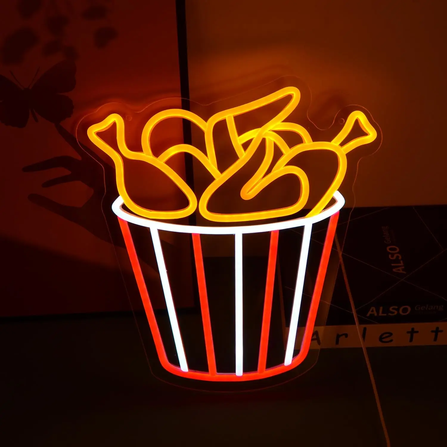 Fried chicken neon signs Chicken buckets LED signs, food models light up fast food restaurant kitchen Family party decorations