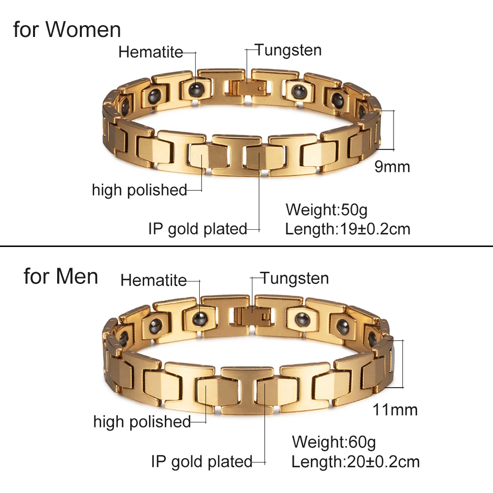 Anti-scratch Tungsten Bracelet for Men Women Gold-color Energy Hematite Magnetic Bracelets Benefits Couple Jewelry Waterproof