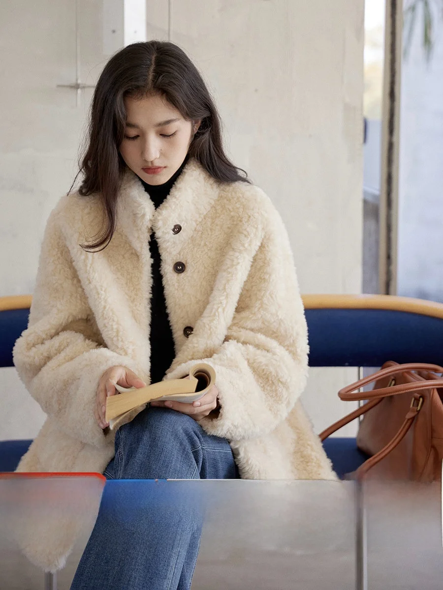 

Пальто Ginnkee из натуральной овечьей шерсти с воротником-стойкой и вставками из меха, женское, осенне-зимнее, теплое, повседневное