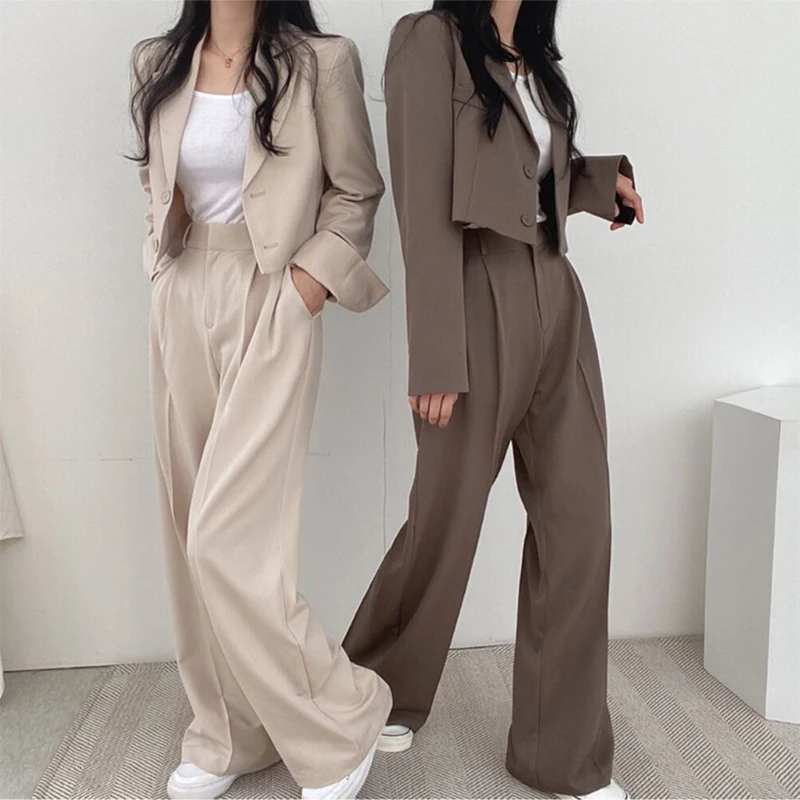 2024 Spring New Office Lady Elegant Crop Blazer Women Notched Collar Single Breasted Suit Jacket Simple All-match Loose Outwear